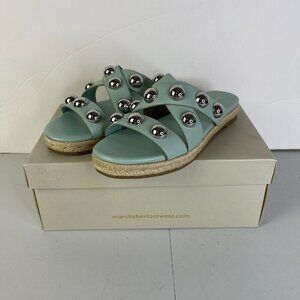 Marc Fisher Prisca Ball Studded Sandals Green Faux Leather Womens Size 7.5